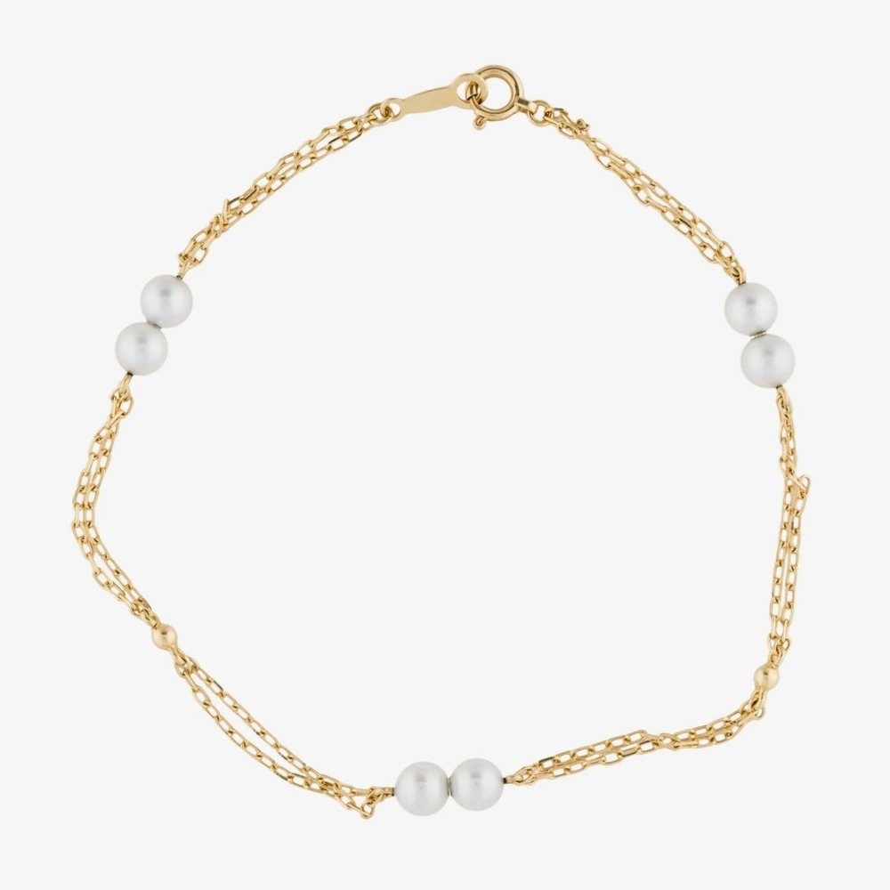 MIKIMOTO Pearl Station Bracelet 18K‎ Yellow Gold Double Strand